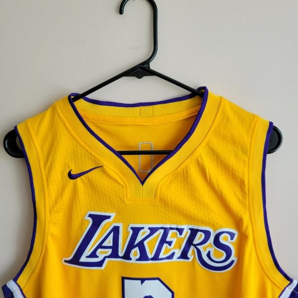 Nike LA Lakers Basketball Jersey GOLD Size 50 Large Length+4 Lonzo Ball #2 - Picture 2 of 12